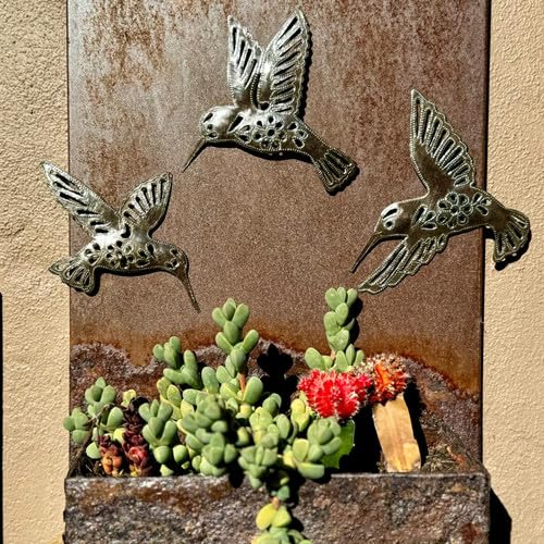 It's Cactus Handmade Metal Hummingbirds Set of 3 6 x 4.5 Inches Each Decorative Bird Cutouts Handcrafted Wall Hanging Décor Haitian Recycled Steel Art