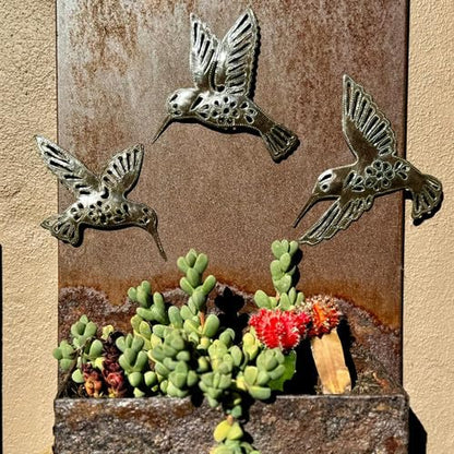 It's Cactus Handmade Metal Hummingbirds Set of 3 6 x 4.5 Inches Each Decorative Bird Cutouts Handcrafted Wall Hanging Décor Haitian Recycled Steel Art