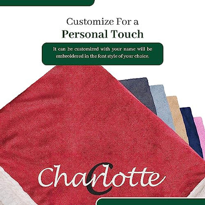 Personalized Sherpa Blanket - Reversible Custom Blanket with Micro Mink & Faux Lambswool, Throw Blankets for Bed & Couch - Red (50"x60") - color: Red
