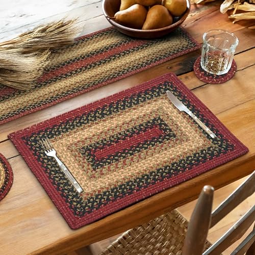Homespice Highland Braided Placemats for Cabin Decor, Rect 13x19 Set of 6 | Multicolor Everyday and Holiday Table Mats, Rich Colors, Reversible, Durable and Easy to Clean - color: Highland