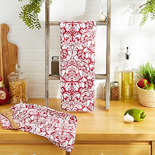 DII Cotton Dish Towel Set Damask Print, 18x28, Tango Red, 2 Count - color: Tango Red, size: Dishtowel, 18x28"