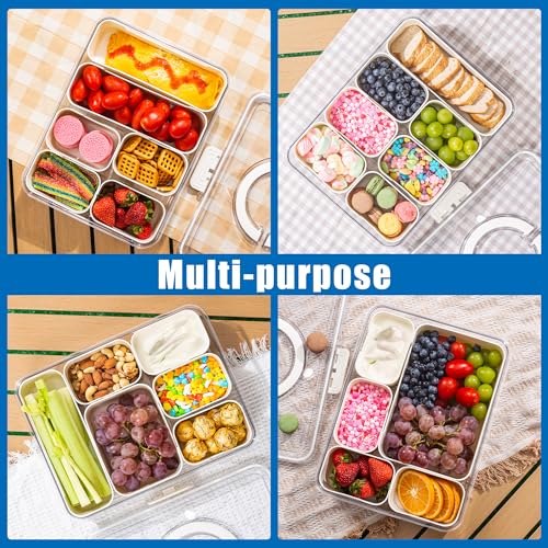 Bandesun Divided Serving Tray with Lid and Handle - Snackle Box Charcuterie Container for Portable Snack Platters - Ideal for Party and Entertaining - Clear Organizer for Candy, Fruits and Nuts - style: compartments Long 1pcs Small 6pcs