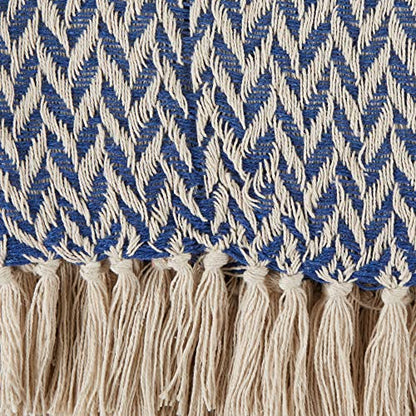 DII Modern Zig Zag Throw Blanket Woven Cotton, Hand-Knotted 2.5" Fringe, 50x60, French Blue - color: French Blue, size: 50x60"