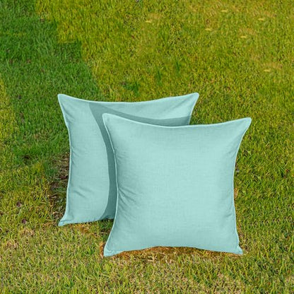 NiNi ALL Outdoor Waterproof Throw Pillow Covers Set of 2 Decorative Farmhouse Garden Pillowcase Solid Cushion Cases for Patio Tent Couch 18x18 inch Lake Blue | Faux Linen Decorative Solid Throw Pillow Covers Farmhouse for Garden Furniture Tent Balcony Cou