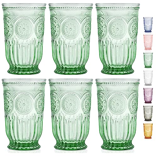 Green Highball Glasses Set of 6 Tall Drinking Glasses 10 oz - color: Green, size: Tall