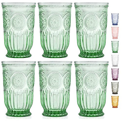 Green Highball Glasses Set of 6 Tall Drinking Glasses 10 oz - color: Green, size: Tall