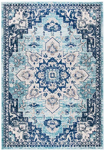 SAFAVIEH Madison Collection Area Rug - 2'2" x 4', Teal & Navy, Boho Chic Distressed Medallion Design, Non-Shedding & Easy to Clean, Ideal for Living Room, Bedroom, Dining Space (MAD473K) - color: Teal/Navy, size: 2'2" x 4' (Rectangular)