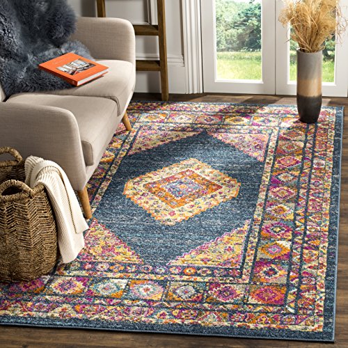 SAFAVIEH Madison Collection Accent Rug - 3' x 5', Blue & Fuchsia, Boho Chic Medallion Design, Non-Shedding & Easy Care, Ideal for High Traffic Areas in Entryway, Living Room, Bedroom (MAD133C) - color: Blue/Fuchsia, size: 3' x 5' (Rectangular)