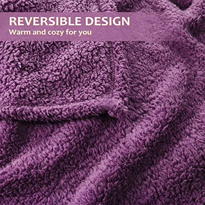 Catalonia Sherpa Throw Blanket, Fuzzy Snuggly Blanket for Camping Traveling Couch Bed, Super Soft, Light Weight, Reversible, All Season Use, Valentine's Day Gift, 50x60 inches - color: Violet