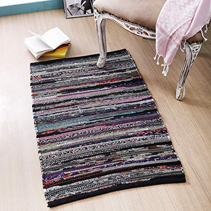 Ramanta Home Cotton Chindi Rag Rug 2ft x 3ft, Dark Multi | Cotton Washable Hosiery Rug, Boho Farmhouse - Living Room, Kitchen, Entryway- 24"x36" - color: Dark Multi Hoisery, size: 2 x 3 feet