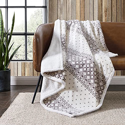 Eddie Bauer - Throw Blanket, Brushed Fleece & Plush Sherpa Bedding, Blanket for Couch & Bed (Fair Isle Peak Grey, 50" x 60") - color: Fair Isle Peak Grey, size: 50" x 60"