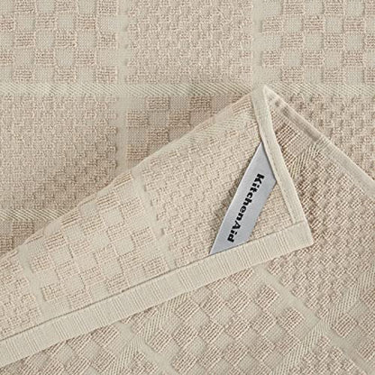 KITCHENAID Quilted Cotton Terry Cloth Oven Mitt, Pot Holder, Kitchen Towel 4-Pack Set, Heat Resistant, Silicone Grip, 16"x26", 7"x13" & 7"x10", Milkshake Tan - color: Milkshake Tan