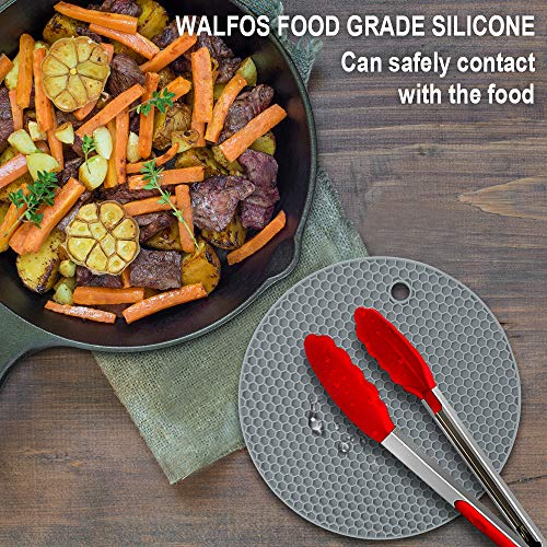 Silicone Trivet Mats - Walfos Heat Resistant Pot Holders Set, 4pcs 2 Sizes 7 Inch & 9 Inch, Multipurpose Non-Slip Hot Pads for Hot Pot, Hot Dishers, Jar Opener, Food Grade & BPA Free (Nordic Grey) - style: 7+9in, 4 Nordic Grey Round