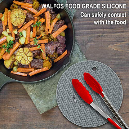 Silicone Trivet Mats - Walfos Heat Resistant Pot Holders Set, 4pcs 2 Sizes 7 Inch & 9 Inch, Multipurpose Non-Slip Hot Pads for Hot Pot, Hot Dishers, Jar Opener, Food Grade & BPA Free (Nordic Grey) - style: 7+9in, 4 Nordic Grey Round