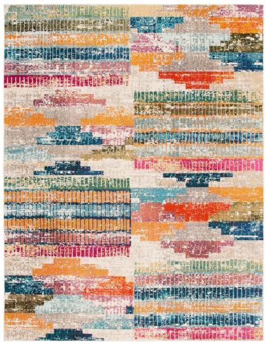 SAFAVIEH Madison Collection Area Rug - 9' x 12', Ivory & Multi, Boho Abstract Distressed Design, Non-Shedding & Easy Care, Ideal for High Traffic Areas in Living Room, Bedroom (MAD417C) - size: 9' x 12' (Rectangular)