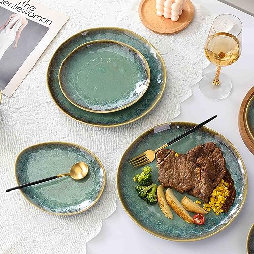 Henten Home Ceramic Appetizer Plate Set, 6.75 Inch Dessert Plates, Reactive Glaze Serving Plates for Snack, Sushi, Set of 4, Microwave & Dishwasher Safe (Green) - color: Green, size: 6.75 inch