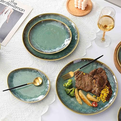 Henten Home Ceramic Appetizer Plate Set, 6.75 Inch Dessert Plates, Reactive Glaze Serving Plates for Snack, Sushi, Set of 4, Microwave & Dishwasher Safe (Green) - color: Green, size: 6.75 inch