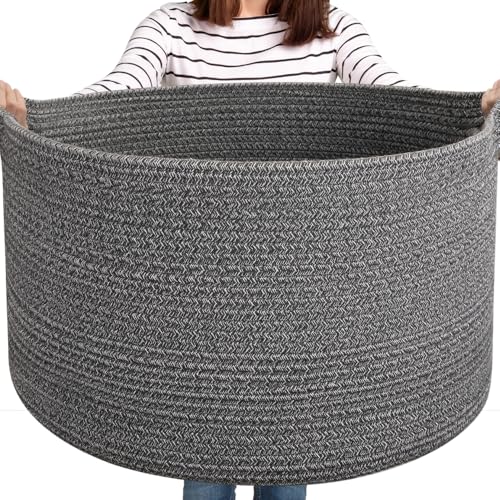 OIASKET Large Woven Baskets for Storage, 22.8" x 22.8" x 13" Blanket Storage Living Room, Baby Toy Basket for Clothes, Pillows, Towels, Shoe Basket for Entryway (Dark Grey) - color: Dark Grey, size: 90L