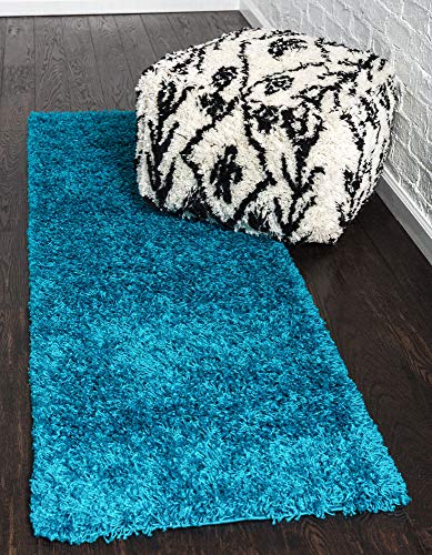 Unique Loom Solid Shag Collection Area Rug (2' 2" x 6' 5" Runner, Turquoise) - color: Turquoise, size: 2'2" x 6'5" (Rectangular)