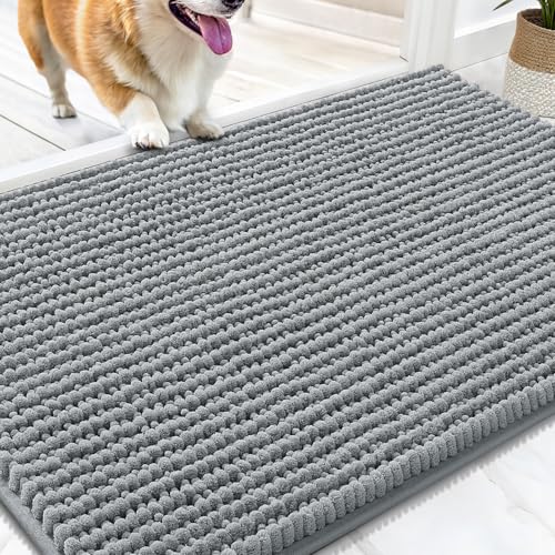 OLANLY Dog Door Mat for Muddy Paws 30x20, Extra Absorbent Chenille Mud Mat | Grey, Absorbs Moisture and Dirt, Non-Slip Machine Washable Doormat, Quick-Drying Indoor Entryway Floor Mat for Dogs - color: Grey, size: 30" X 20"