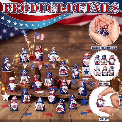 Yaomiao 60 Pcs Mini Resin 4th of July Gnomes Figurines Bulk Small Resin Patriotic Gnome Miniature Gnomes USA America Independence Day Decoration for Table Landscape Tiered Tray Decor - style: Independence Day