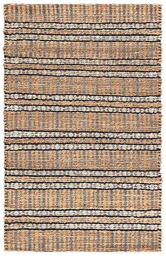 SAFAVIEH Natural Fiber Collection Accent Rug - 4' x 6', Black & Natural, Handmade Flat Weave Stripe Jute & Cotton Jute, Ideal for High Traffic Areas in Entryway, Living Room, Bedroom (NFB651Z) - color: Black/Natural, size: 4' x 6' (Rectangular)