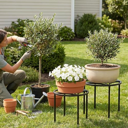 TOSKING 5-Pack Fully Assembled Heavy Duty Metal Plant Stands – Layered Indoor/Outdoor Display, Original Modern Geometric Flower Holder with Multiple Height Options, Rustproof, Adjustable Feet, 150-220 LBS Capacity, Sturdy & Durable for Outdoor, No Install