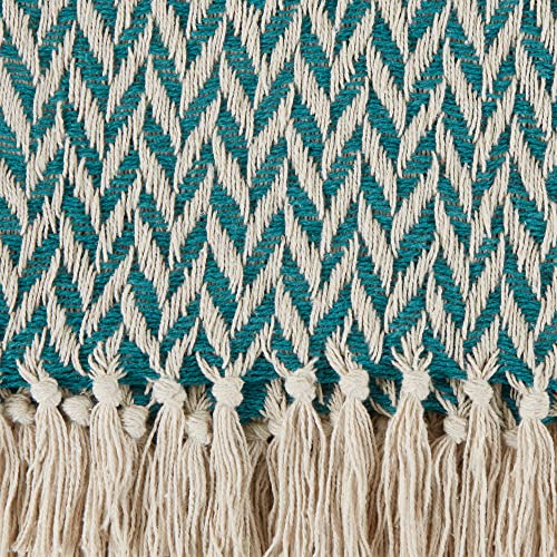 DII Modern Zig Zag Throw Blanket Woven Cotton, Hand-Knotted 2.5" Fringe, 50x60, Teal - color: Teal, size: 50x60"