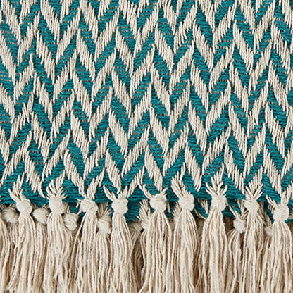 DII Modern Zig Zag Throw Blanket Woven Cotton, Hand-Knotted 2.5" Fringe, 50x60, Teal - color: Teal, size: 50x60"