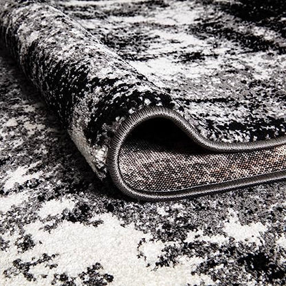 Keen Home Design Abstract Non-Shedding Runner Rug, Soft Thick Pile, 2x8 | Polypropylene High Pile, Jute Back; Ideal For Hallway, Bedside, Home Office - color: Abstract Black, size: 2'8" x 7'7" (Runner)