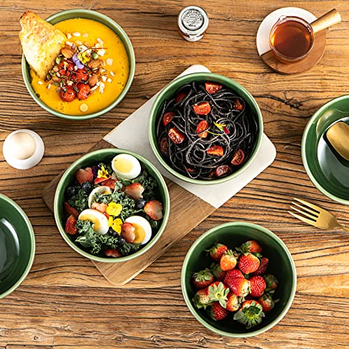 vicrays Ceramic Cereal Bowls Set - Porcelain 26 Ounce Soup Salad Bowls - Rice Dessert Cream Bowls Set - Chip Resistant Dishwasher Microwave Safe - Set of 6 (Green) - color: Green