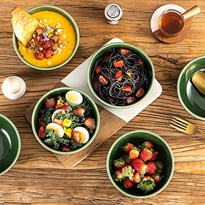 vicrays Ceramic Cereal Bowls Set - Porcelain 26 Ounce Soup Salad Bowls - Rice Dessert Cream Bowls Set - Chip Resistant Dishwasher Microwave Safe - Set of 6 (Green) - color: Green