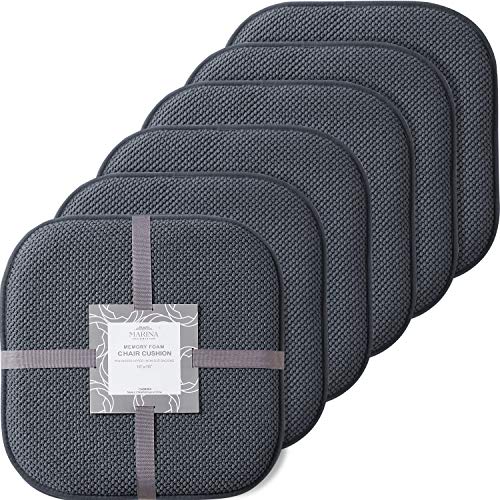 Marina Decoration Premium Comfortable Cushion Memory Foam Chair Pads Honeycomb Pattern Nonslip Rubber Back Seat Topper Rounded Square 16 x 16 Seats Cover for Kitchen Chairs 6 Pack Charcoal Grey - color: Grey, size: 6 Pieces Pack