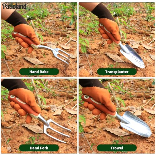 Brown Garden Tools Set 10-Piece, Gardening Gifts for Women Men | Aluminum, Heavy Duty Gardening Hand Tools With Non-Slip Ergonomic Handles, Gloves, Organizer Tote Bag, Garden Starter Kit - color: brown-10pcs