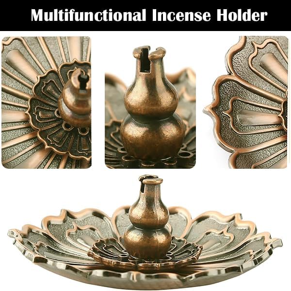 Incense Holder with Incense Stick Tray,Multi-Functional Incense Burner and Stick Holder Combo,Ash Holder (1, Bronzy,Dull Red) - color: Bronzy,dull Red