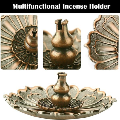Incense Holder with Incense Stick Tray,Multi-Functional Incense Burner and Stick Holder Combo,Ash Holder (1, Bronzy,Dull Red) - color: Bronzy,dull Red