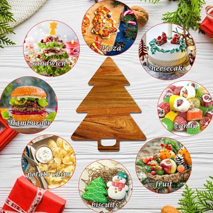 Christmas Tree Shaped Cutting Board | Christmas Tree Charcuterie Board, Wood Platters for Kitchen,Christmas Tree Wooden Serving Tray Cheese Board with Handle