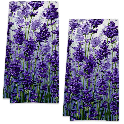 Purple Lavender Butterfly Hand Towels for Bathroom Set of 2,Soft Absorbent Waffle Weave Kitchen Towels Dish Towel,Decorative Bathroom Towel for Kitchen Yoga Home Decor 16X24 Inch - color: Purple Lavender Butterfly