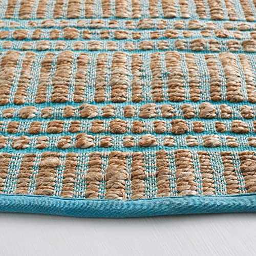 SAFAVIEH Natural Fiber Collection Area Rug - 7' Round, Teal & Natural, Handmade Flat Weave Stripe Jute & Cotton Jute, Ideal for High Traffic Areas in Living Room, Bedroom (NFB651K) - color: Teal/Natural, size: 7' (Round)