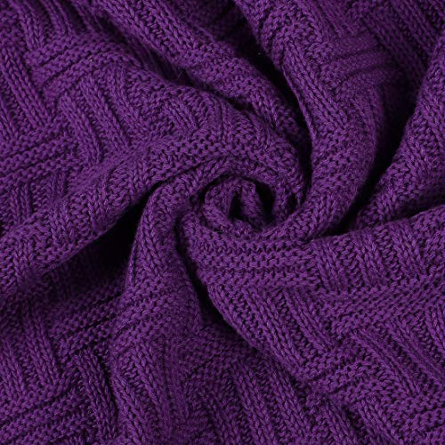 uxcell 100% Cotton Knit Throw Blanket, Cable Decors Purple 47x70 - color: Purple