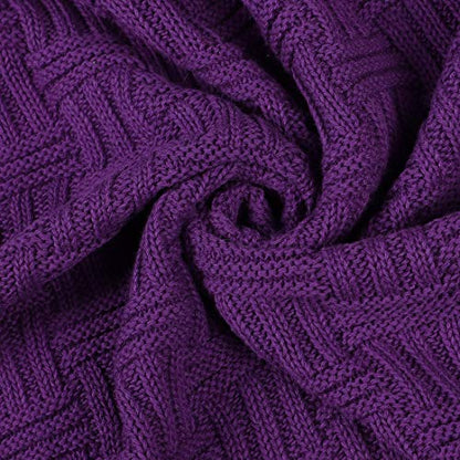 uxcell 100% Cotton Knit Throw Blanket, Cable Decors Purple 47x70 - color: Purple