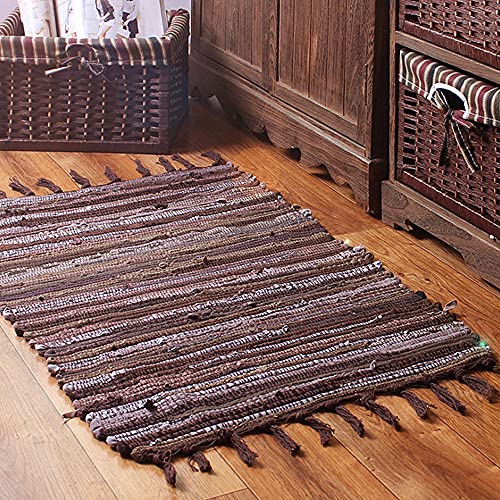 Poowe Chindi Rag Rug, Machine Washable Cotton Reversible Rag Rug Hand Woven Multi Color Striped Area Rug Floor Rugs for Bedroom, Living Room, Kitchen and Laundry Room (20'' x 31.5", Coffee) - color: Coffee