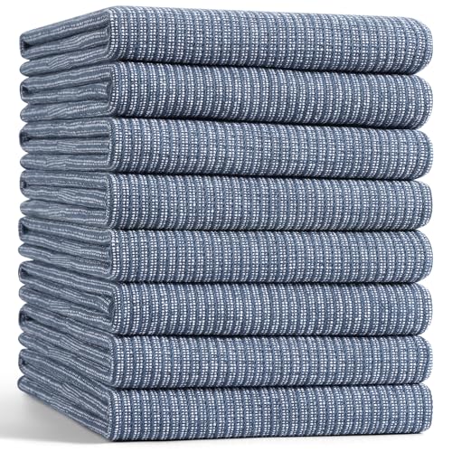 Mordimy Premium Large Cotton Kitchen Towels (18"x 28", 8 Pack), Navy Blue | 100% Ring Spun Cotton, Super Absorbent, 380 GSM, Flat & Terry, Soft, Hanging Loop Dish Towels - color: Navy Blue, size: 18"x28" - 8 Pack