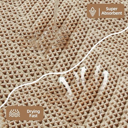 Sunfly Waffle Runner Rug Bathroom, Boho Bath Mat Super Absorbent & Quick Dry, Non-Slip Washable with Tassels, Ultra Soft Farmhouse Long Bathroom Rug 24"x72" Beige - color: Beige, size: 2' x 6' (Rectangular)