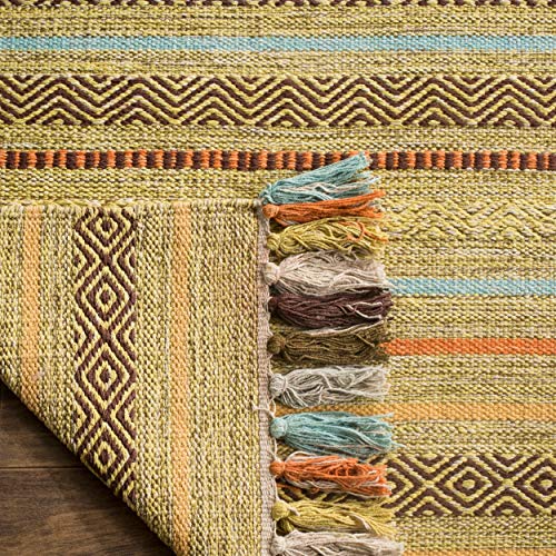 SAFAVIEH Area Rug 8x10 - Montauk Collection - Large - Green & Multi, Handmade Cotton, Boho Stripe Fringe Design, Ideal for Living Room, Bedroom, Office, Dining Space (MTK901G) - color: Green/Multi, size: 8' x 10' (Rectangular)