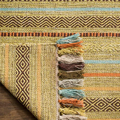 SAFAVIEH Area Rug 8x10 - Montauk Collection - Large - Green & Multi, Handmade Cotton, Boho Stripe Fringe Design, Ideal for Living Room, Bedroom, Office, Dining Space (MTK901G) - color: Green/Multi, size: 8' x 10' (Rectangular)