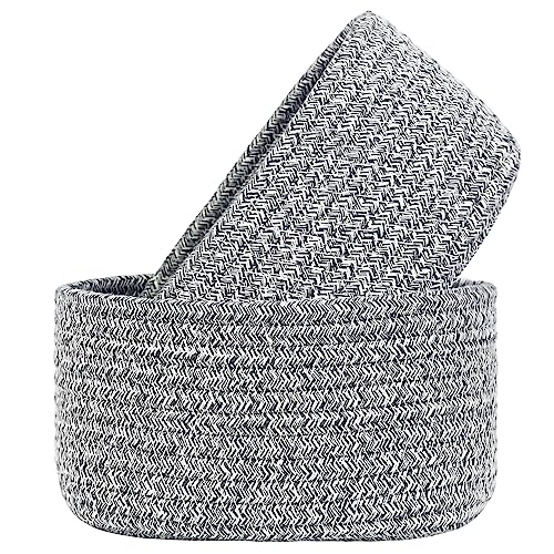【2 Pack】ABenkle Small Woven Baskets, Tiny Oval Shallow Storage Baskets, Mini Cotton Rope Empty Decorative Basket, Boho Little Organizer Bins for Bathroom, Cat Dog Toy Gifts Baskets - color: Mixed Grey