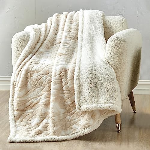 Elegant Comfort Reversible, Printed Sherpa Throw Blanket, All-Season Blanket- Super Soft, Cozy and Plush- Decorative Throw, Perfect for Lounging, 50 x 60 inches, Alaska Beige Sherpa Throw Blanket - color: Alaska Beige