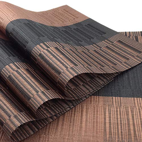 Exquisite Placemats Set of 6 Woven Vinyl Placemat for Dining Table Heat Resistant Wipe Clean (6, Ombre Coffee Black) - color: Brown-gradient
