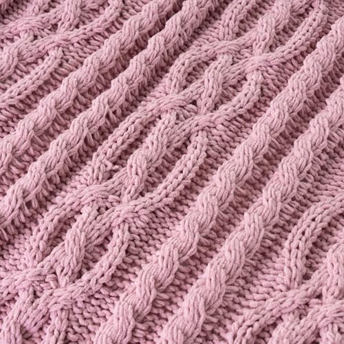 Battilo Pink Throw Blanket for Couch, Cable Knit Blanket, Soft Chenille Throw Blanket, Cozy Warm Blankets for Girls Daughter Women Gifts for Mom, 51"x67", Blush - color: Blush